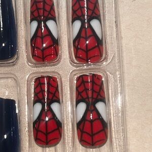 Press-On Nail Set - Red Spider & Navy Blue Design
